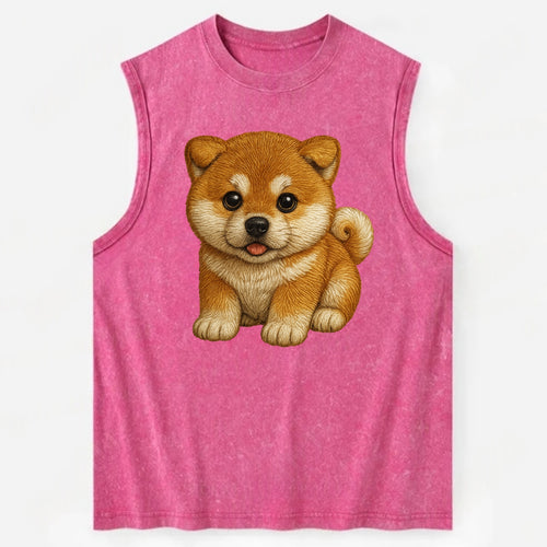 Baby Akita Puppy - fluffy bear-like, curled tail, dignified eyes, - Vintage Washed Tank