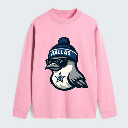 Dallas Mockingbird wearing Cowboys beanie with sheriff star and - Classic Long Sleeve Shirt - Pink