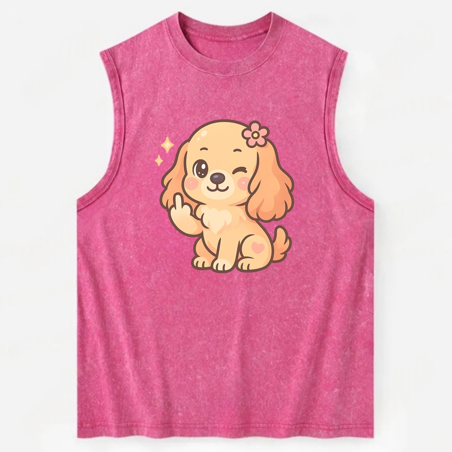 Cocker Spaniel with long wavy ears, gentle face, paw flipping off - Vintage Washed Tank - Pink