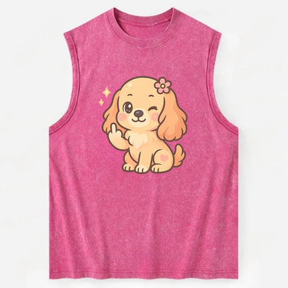 Cocker Spaniel with long wavy ears, gentle face, paw flipping off - Vintage Washed Tank - Pink