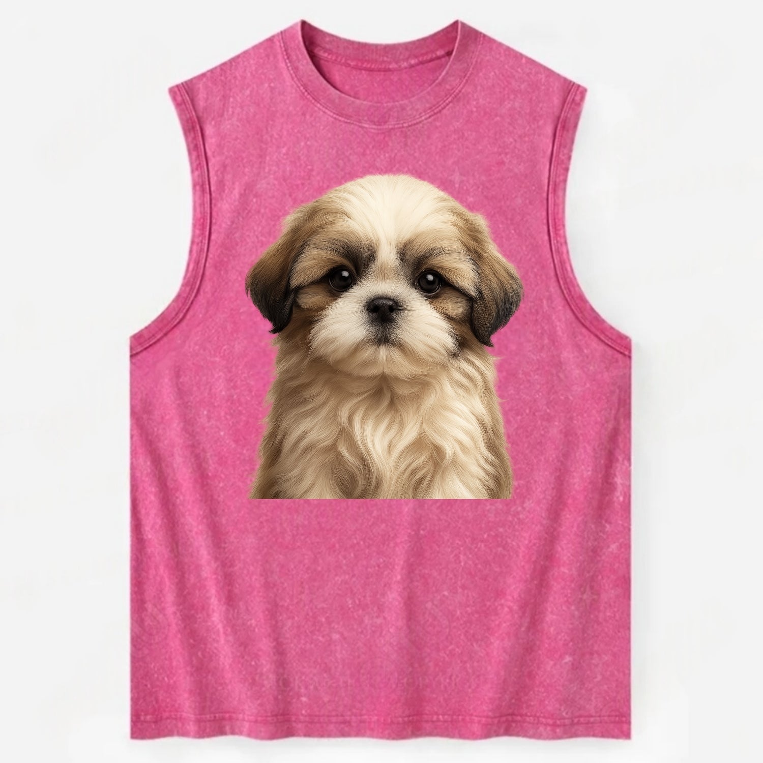 Baby Shih Tzu Puppy - long flowing coat, flat face, big dark eyes, - Vintage Washed Tank - Pink