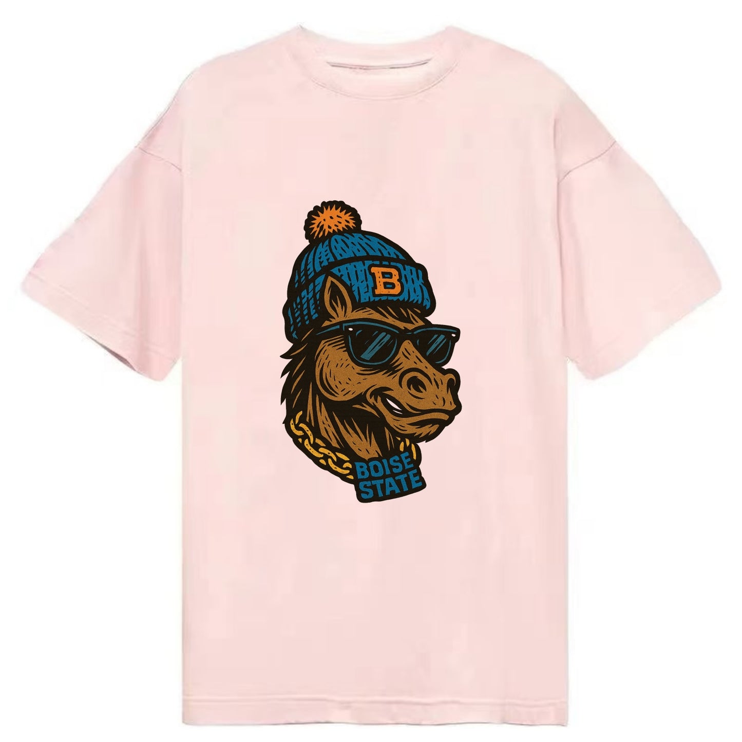 Boise Bronco wearing Boise State beanie with B patch - Classic T-shirt - Pink