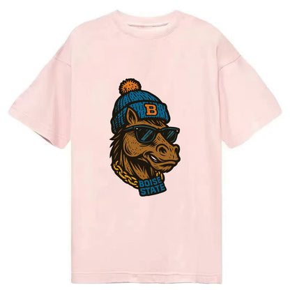 Boise Bronco wearing Boise State beanie with B patch - Classic T-shirt - Pink