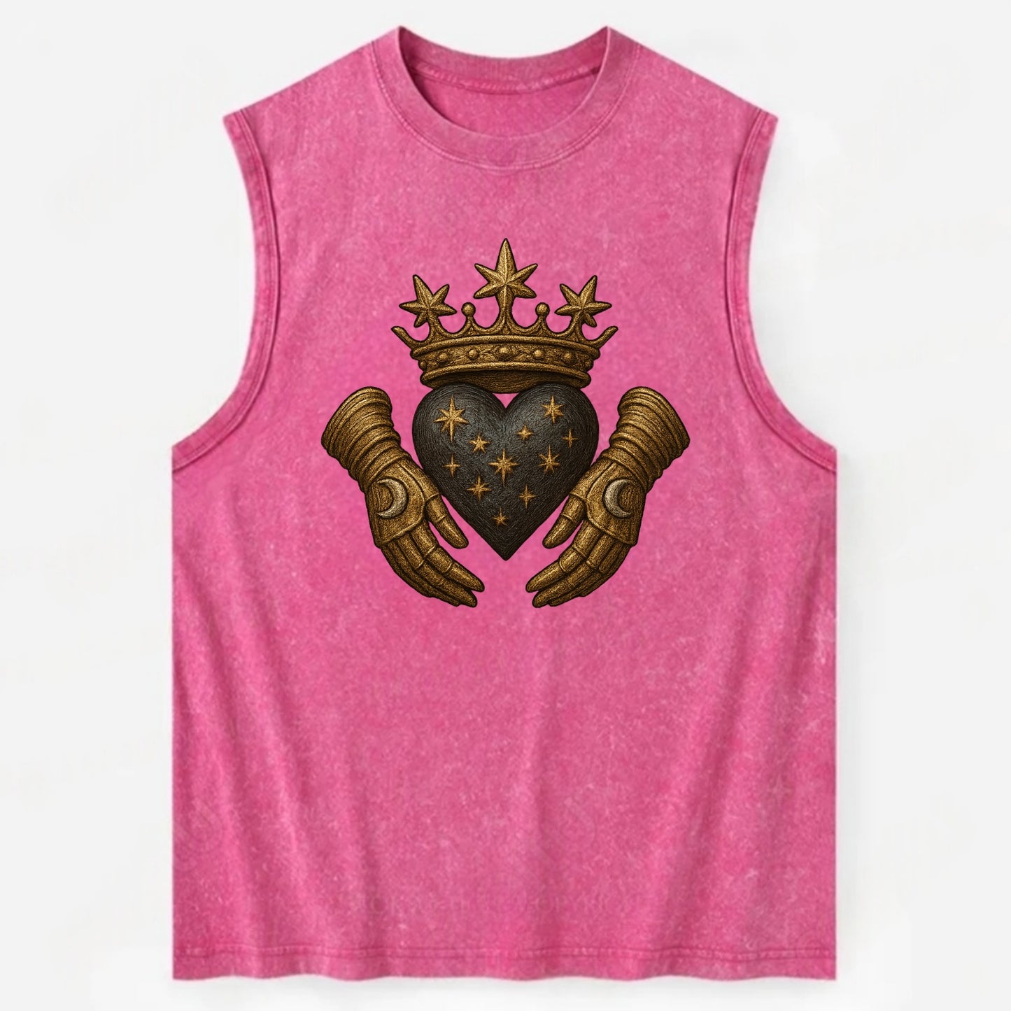 Ice crystal crown framing a frosted heart with fur-trimmed winter hands - Vintage Washed Tank - Pink