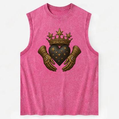 Ice crystal crown framing a frosted heart with fur-trimmed winter hands - Vintage Washed Tank - Pink