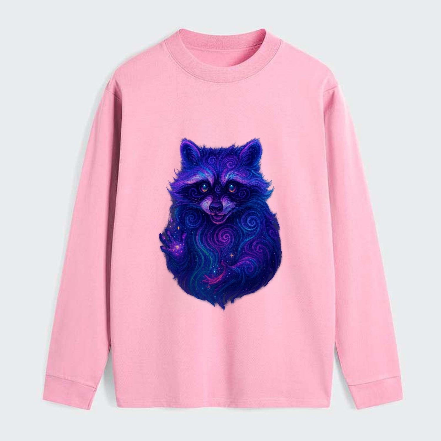 Playful raccoon with mask swirling in hypnotic patterns, neon purple - Classic Long Sleeve Shirt - Pink