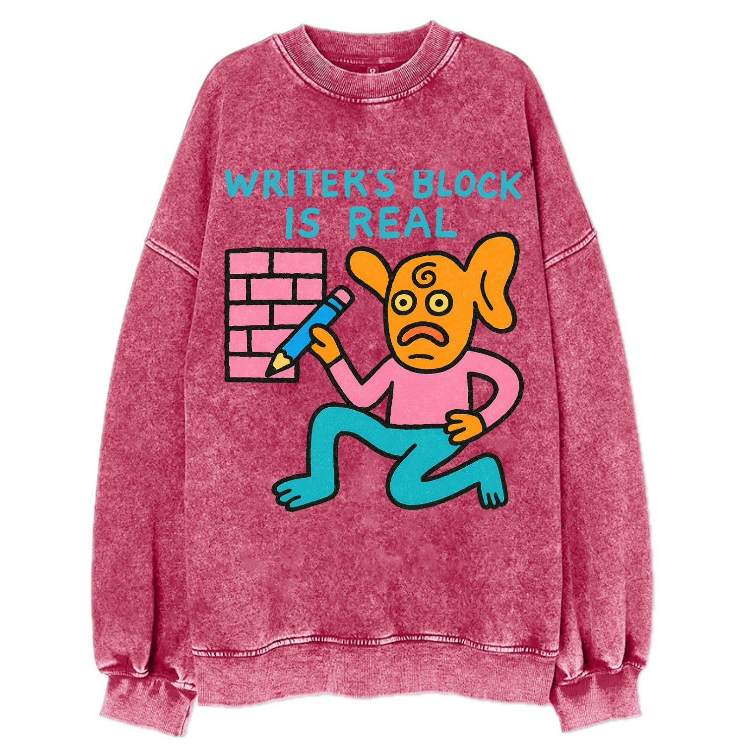 WRITERS BLOCK IS REAL | Brick wall with pencil - Vintage Sweatshirt - Pink