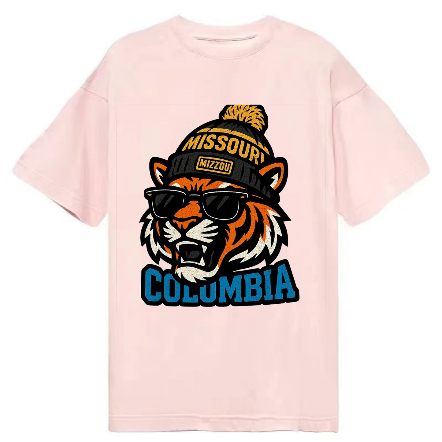 Columbia Tiger wearing Missouri beanie with Mizzou patch - Classic T-shirt - Pink