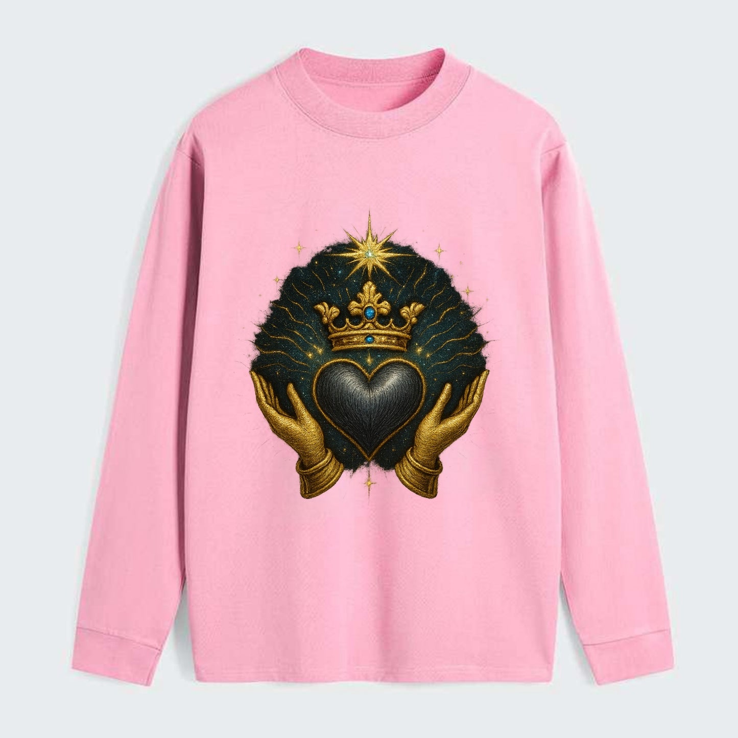 Pearl-studded tiara atop a satin-gunmetal heart supported by elegant - Classic Long Sleeve Shirt - Pink