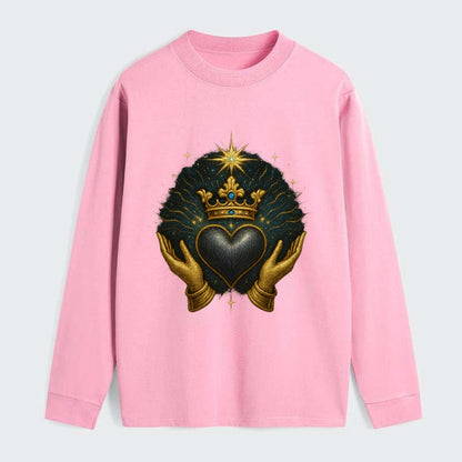 Pearl-studded tiara atop a satin-gunmetal heart supported by elegant - Classic Long Sleeve Shirt - Pink