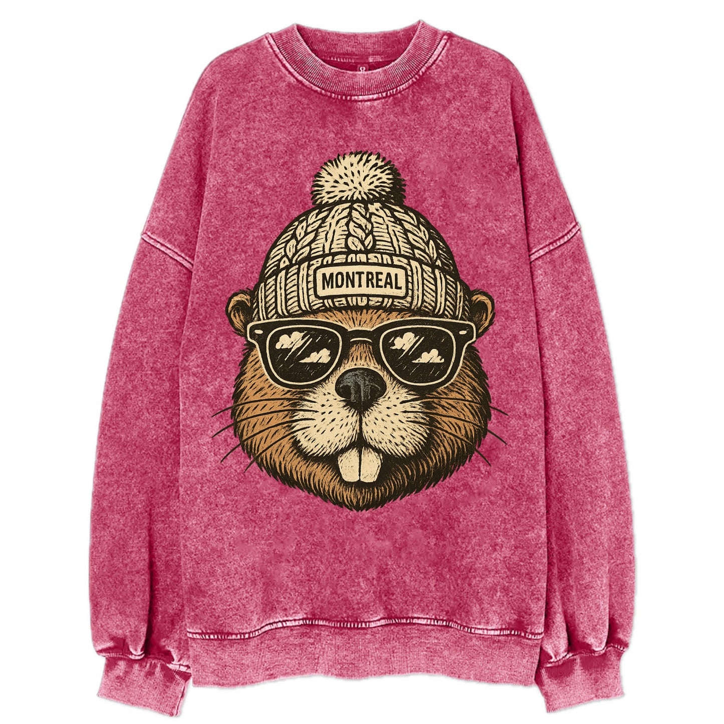 Montreal Beaver wearing Montreal beanie - Vintage Sweatshirt - Pink