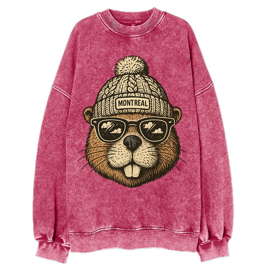 Montreal Beaver wearing Montreal beanie - Vintage Sweatshirt - Pink