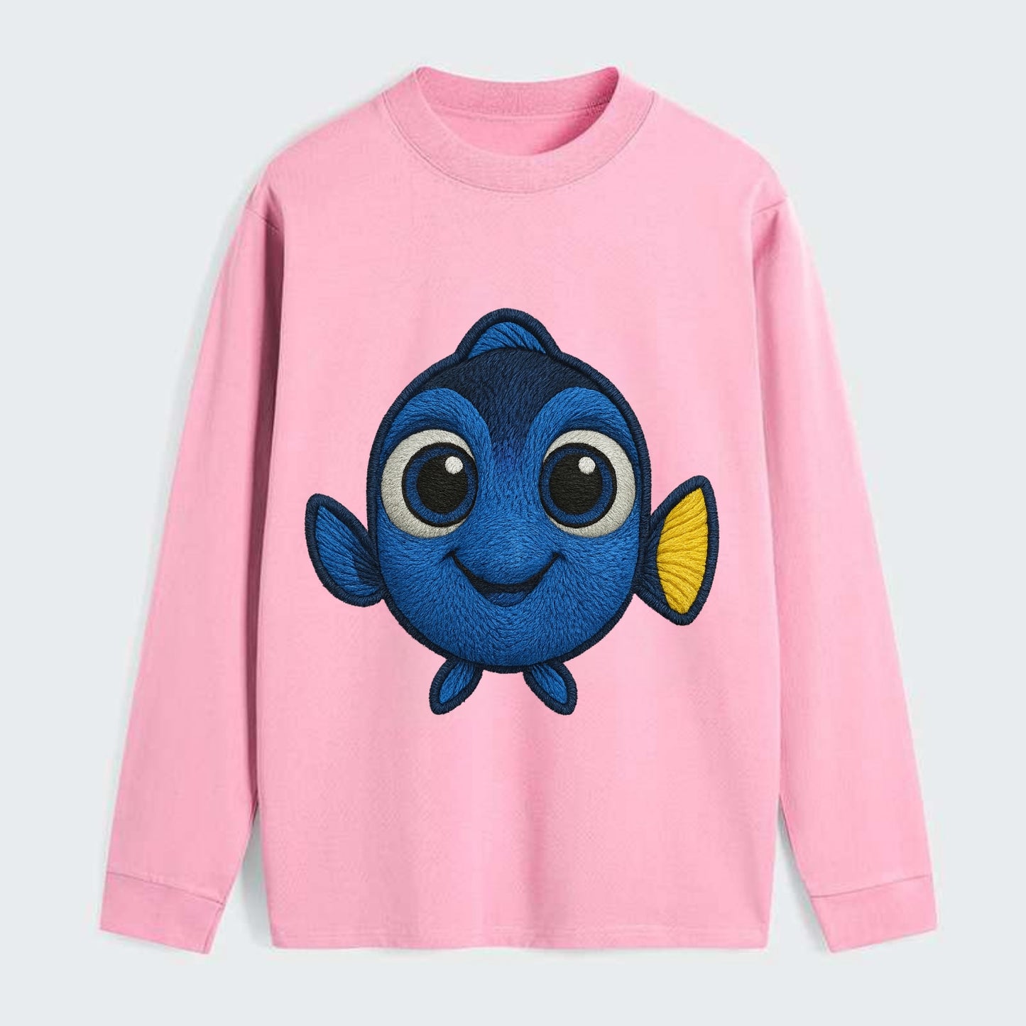 Baby Blue Tang - bright blue with yellow tail, big eyes, front-facing, - Classic Long Sleeve Shirt - Pink