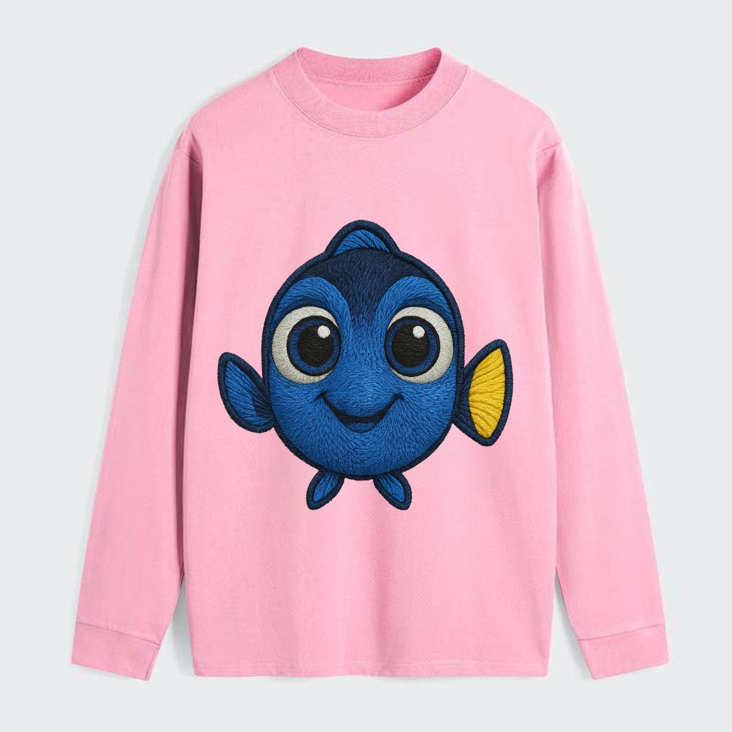 Baby Blue Tang - bright blue with yellow tail, big eyes, front-facing, - Classic Long Sleeve Shirt - Pink