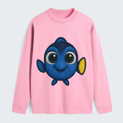 Baby Blue Tang - bright blue with yellow tail, big eyes, front-facing, - Classic Long Sleeve Shirt - Pink