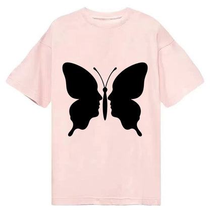 Butterfly wings - negative space reveals hidden faces or patterns - Classic T-shirt - Pink