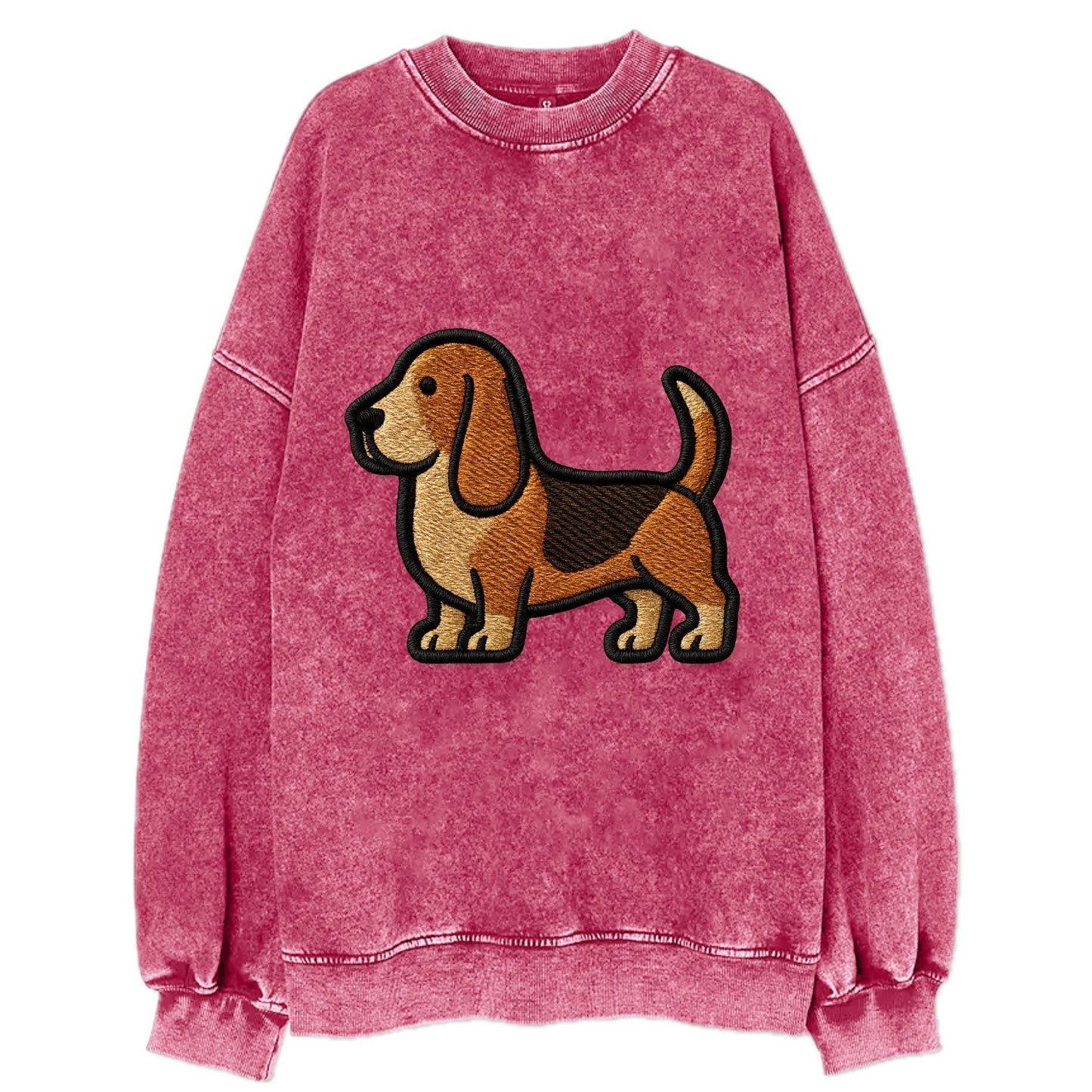 Basset Hound - Trendy low-rider design with prominent black outline - Vintage Sweatshirt - Pink