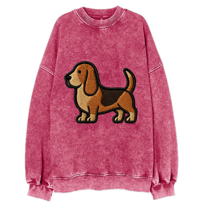 Basset Hound - Trendy low-rider design with prominent black outline - Vintage Sweatshirt - Pink