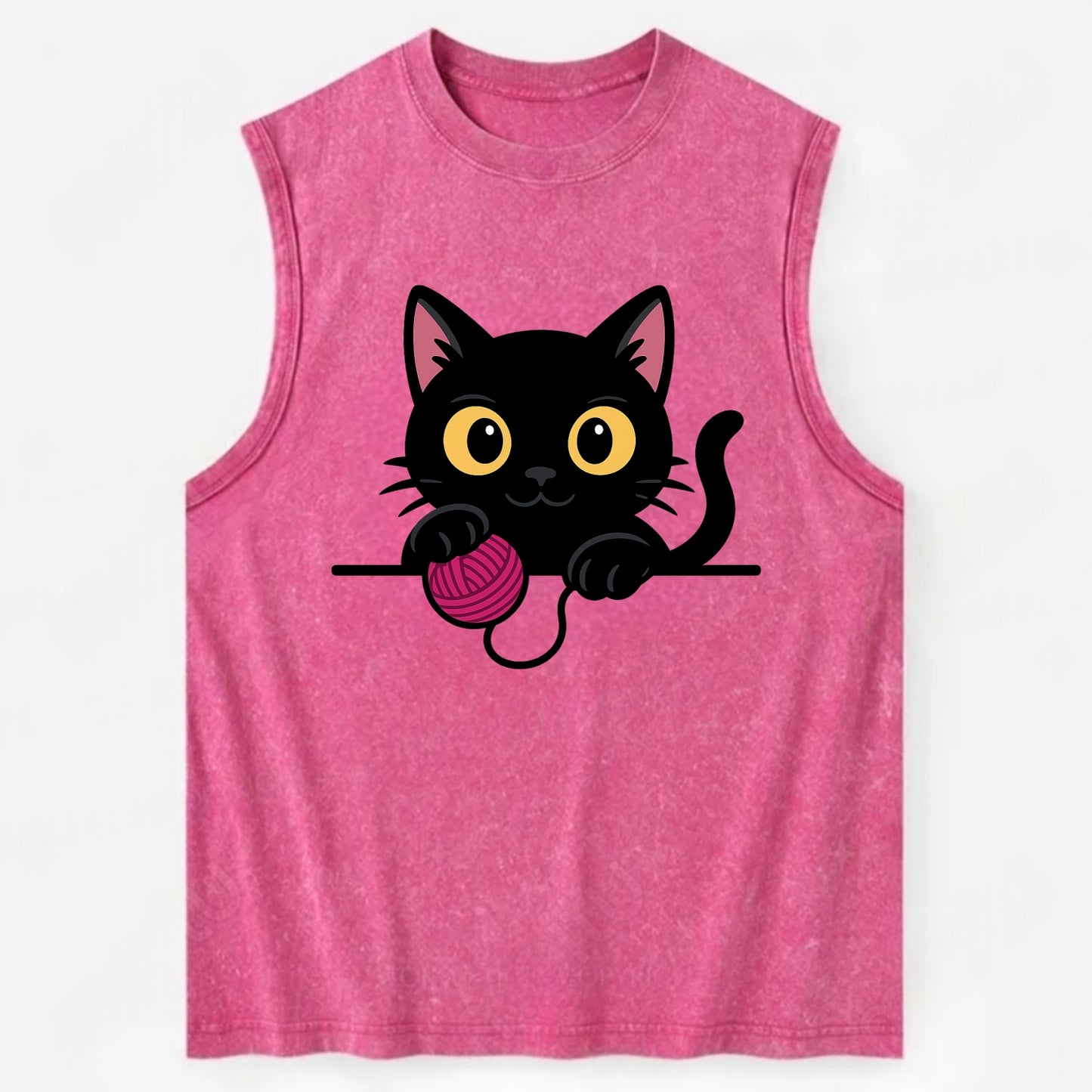 Midnight the black cat tapping the ledge rhythmically with one bright claw. - Vintage Washed Tank - Pink