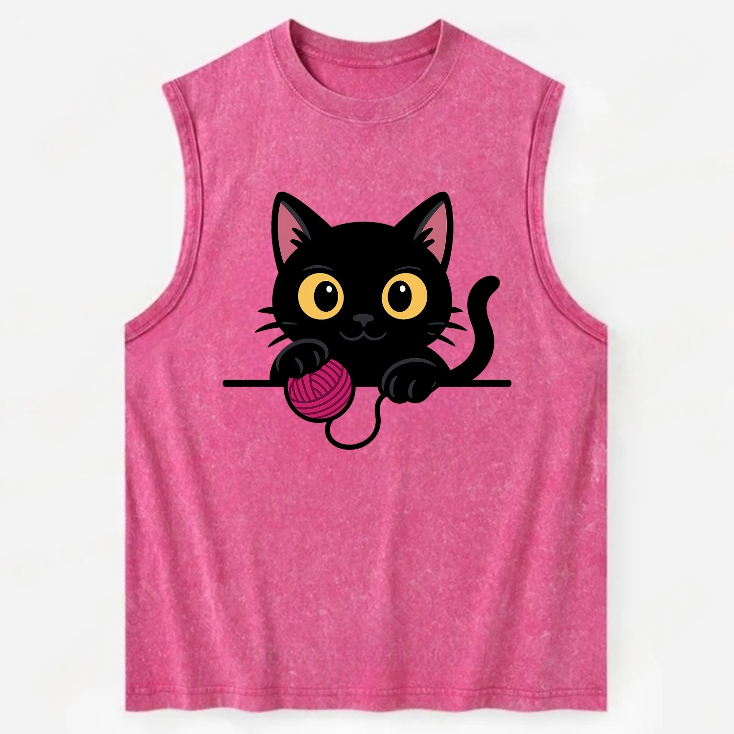 Midnight the black cat tapping the ledge rhythmically with one bright claw. - Vintage Washed Tank - Pink