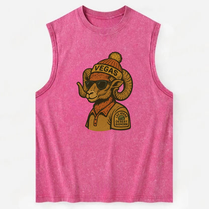 Las Vegas Desert Bighorn wearing Vegas beanie with pom pom and wayfarer - Vintage Washed Tank - Pink