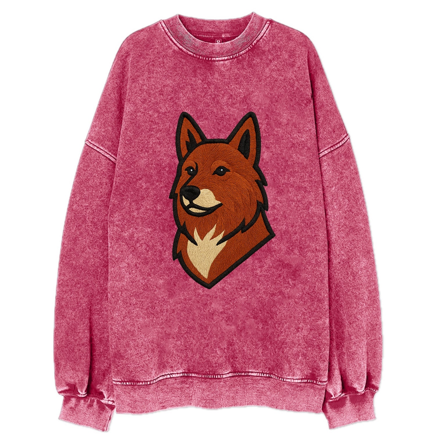 Finnish Spitz - Fox-red pointed ears embroidered pose - Vintage Sweatshirt - Pink