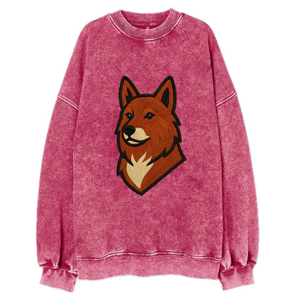 Finnish Spitz - Fox-red pointed ears embroidered pose - Vintage Sweatshirt - Pink
