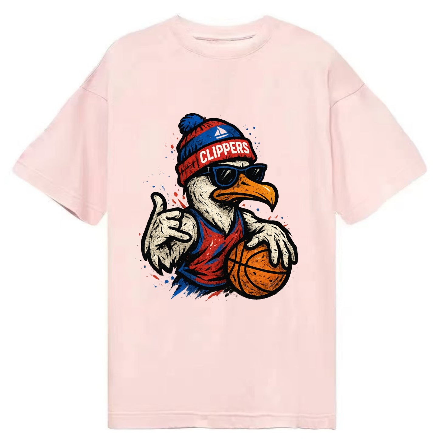 LA Seagull wearing Clippers red white and blue beanie with ship patch and - Classic T-shirt - Pink