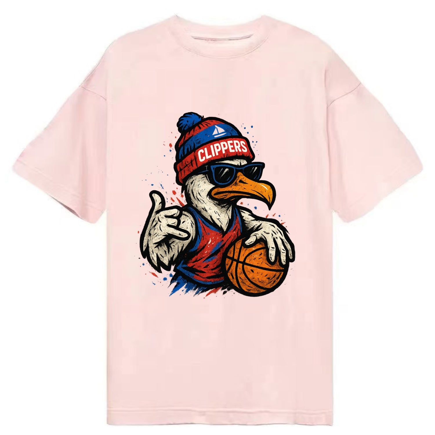 LA Seagull wearing Clippers red white and blue beanie with ship patch and - Classic T-shirt - Pink
