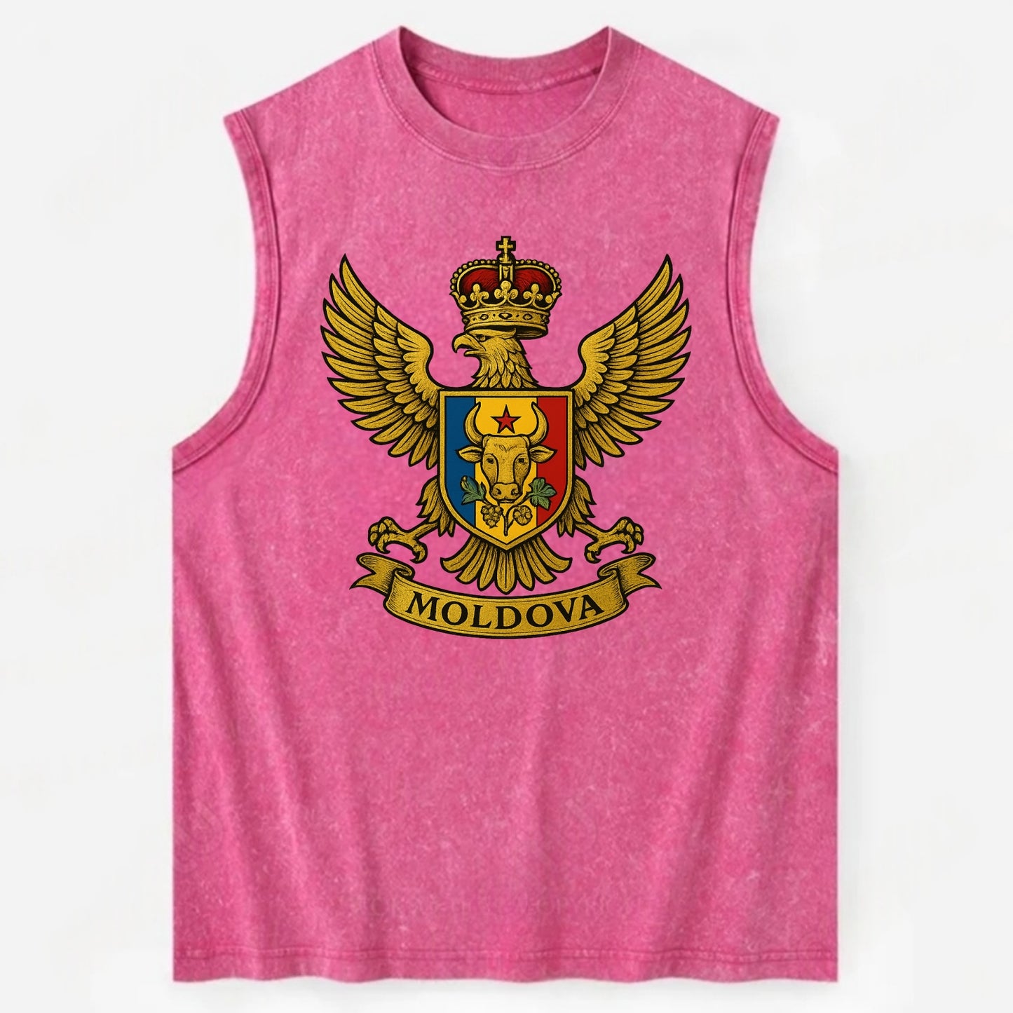 Moldova Heritage Badge  - Vintage Washed Tank - Pink