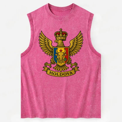 Moldova Heritage Badge  - Vintage Washed Tank - Pink