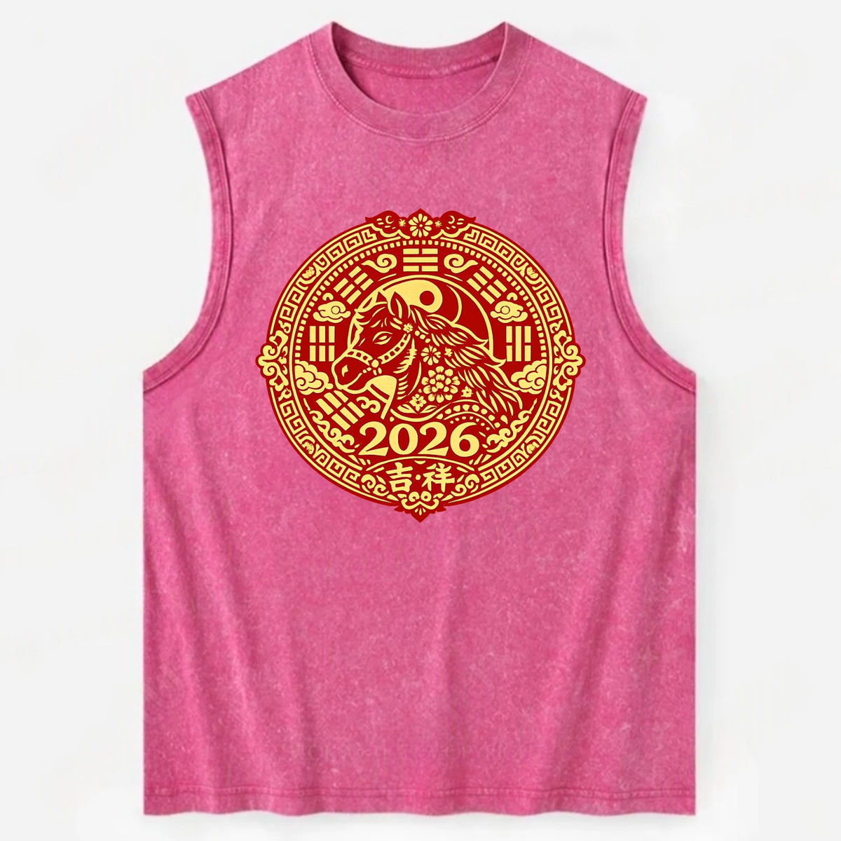 LUCKY HORSE MEDALLION | Circular medallion with horse profile | Intricate - Vintage Washed Tank - Pink