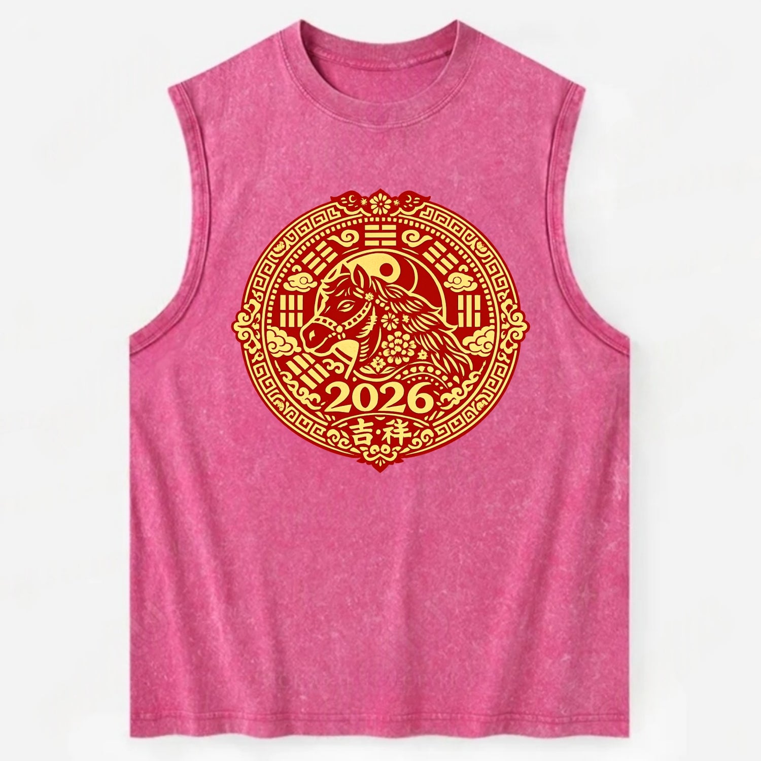 LUCKY HORSE MEDALLION | Circular medallion with horse profile | Intricate - Vintage Washed Tank - Pink