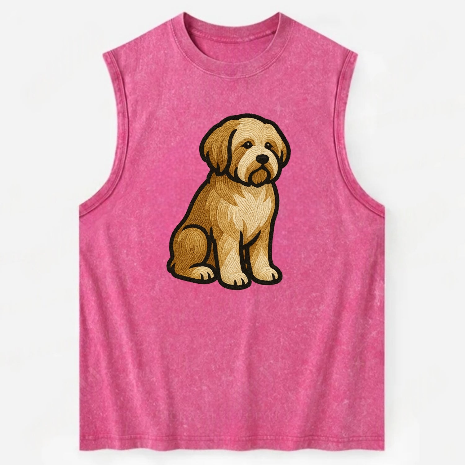 Tibetan Terrier - Gold and white embroidered sitting pose - Vintage Washed Tank - Pink