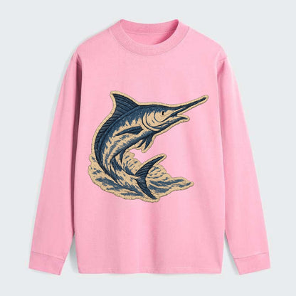 SWORDFISH MARLIN - leaping marlin in blue and silver , sport fishing - Classic Long Sleeve Shirt - Pink