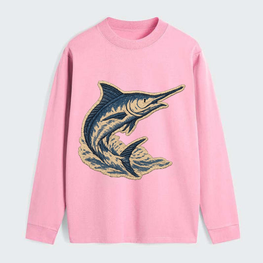 SWORDFISH MARLIN - leaping marlin in blue and silver , sport fishing - Classic Long Sleeve Shirt - Pink