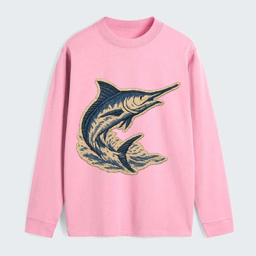 SWORDFISH MARLIN - leaping marlin in blue and silver , sport fishing - Classic Long Sleeve Shirt