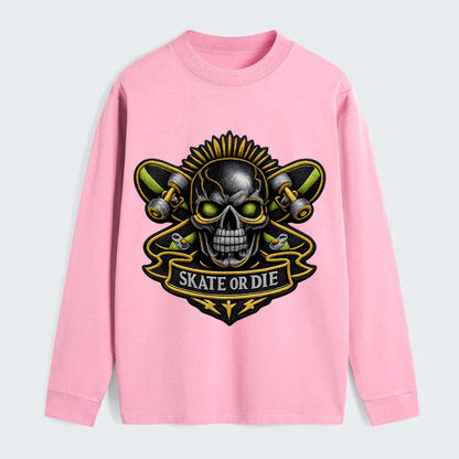 SKATEBOARD SKULL - skull with skateboard in black and neon green , - Classic Long Sleeve Shirt - Pink