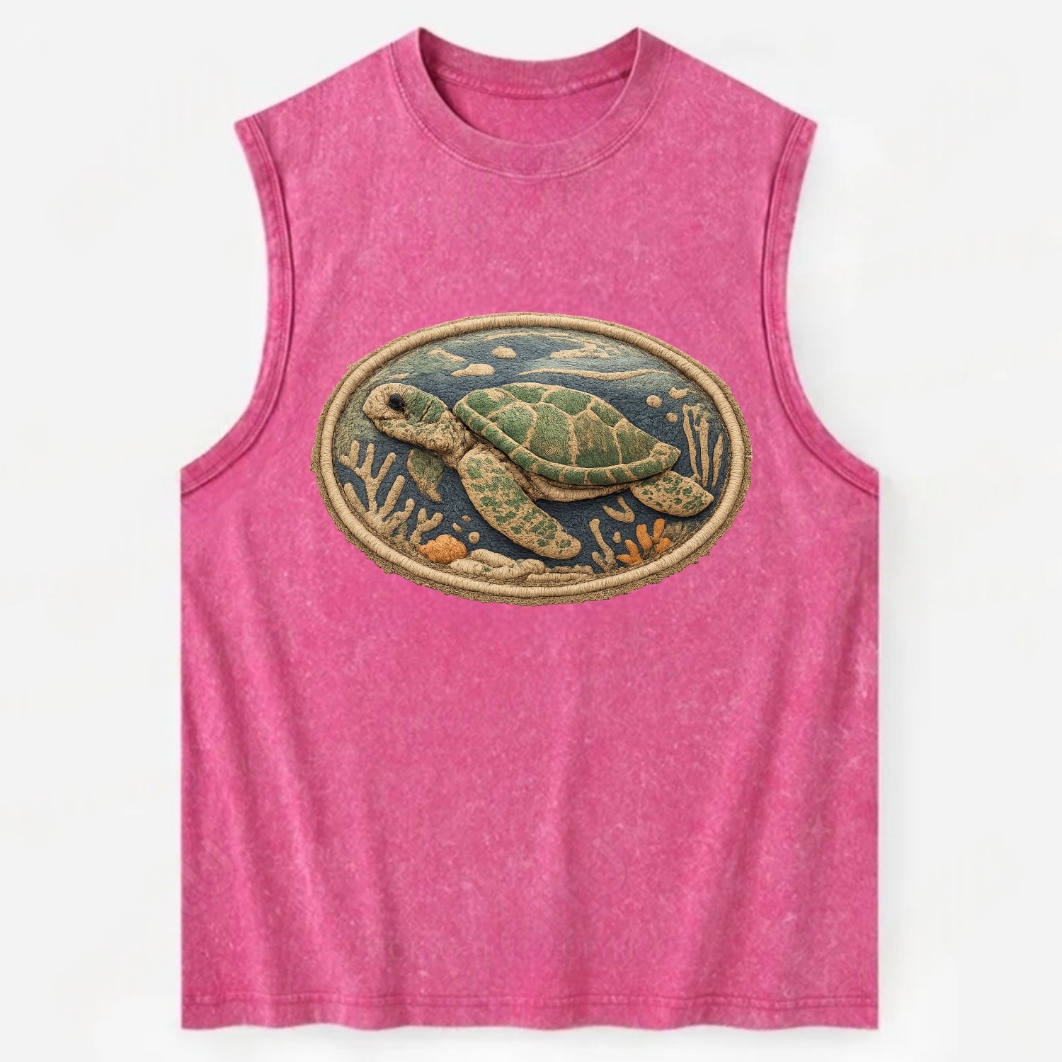 SEA TURTLE - swimming turtle in green and blue , ocean life - Vintage Washed Tank - Pink
