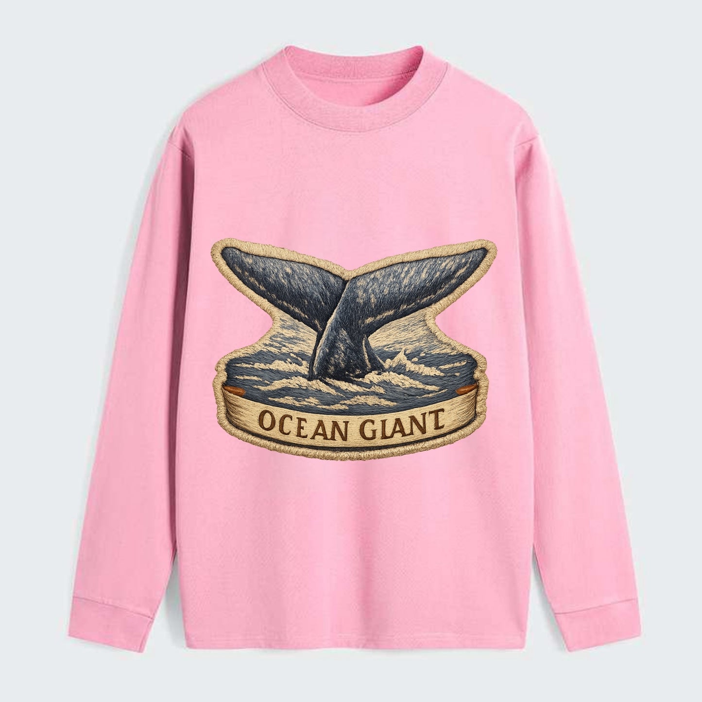 WHALE TAIL - diving whale in blue and gray , ocean giant - Classic Long Sleeve Shirt - Pink