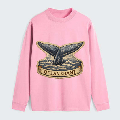 WHALE TAIL - diving whale in blue and gray , ocean giant - Classic Long Sleeve Shirt - Pink