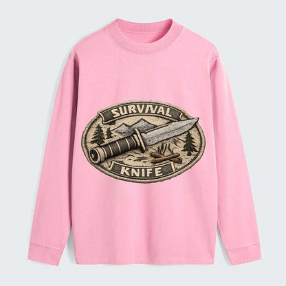 SURVIVAL KNIFE - fixed blade with compass in silver and black , - Classic Long Sleeve Shirt - Pink