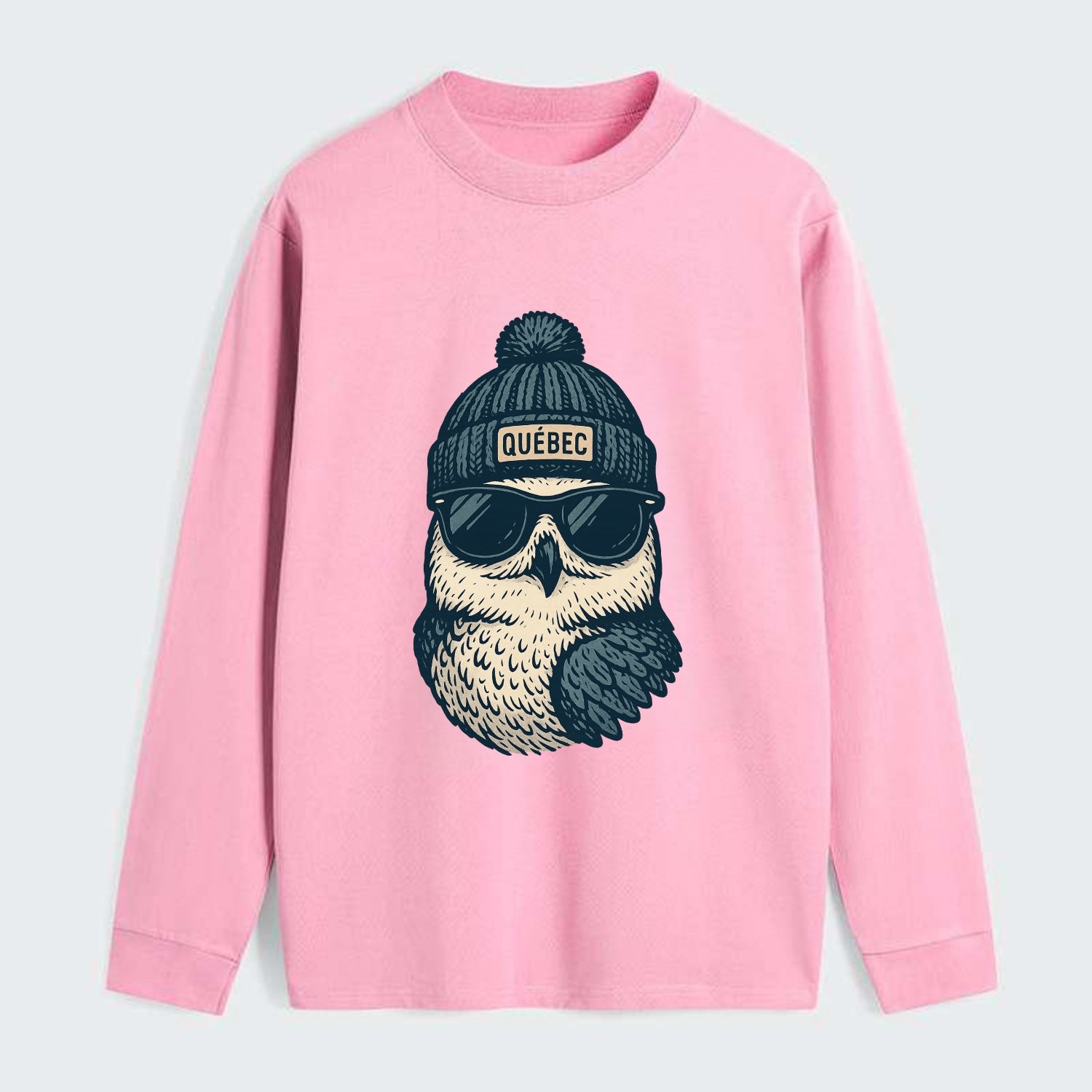 Quebec City Snowy Owl wearing Quebec bea - Classic Long Sleeve Shirt - Pink