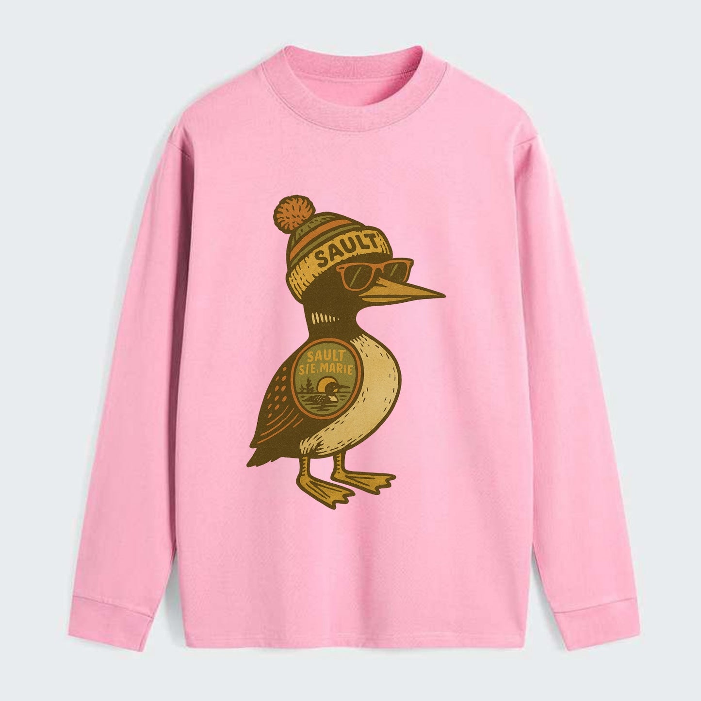 Sault Ste Marie Loon wearing Sault beani - Classic Long Sleeve Shirt - Pink