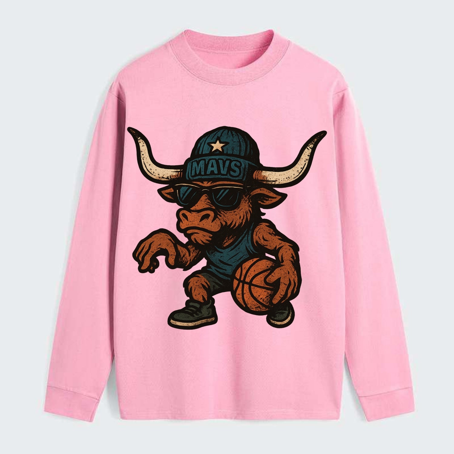 Texas Longhorn wearing Mavs beanie with lone star patch and wayfarer - Classic Long Sleeve Shirt - Pink