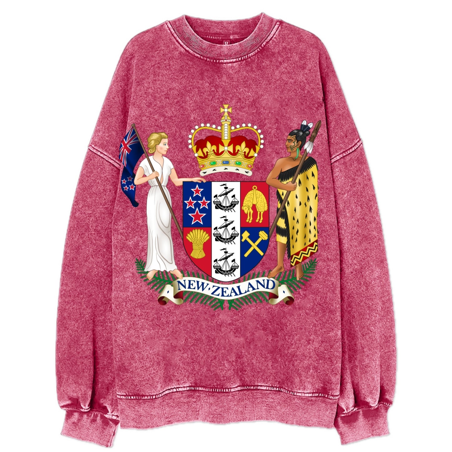 Coat Of Arms Of New Zealand - Vintage Sweatshirt - Pink