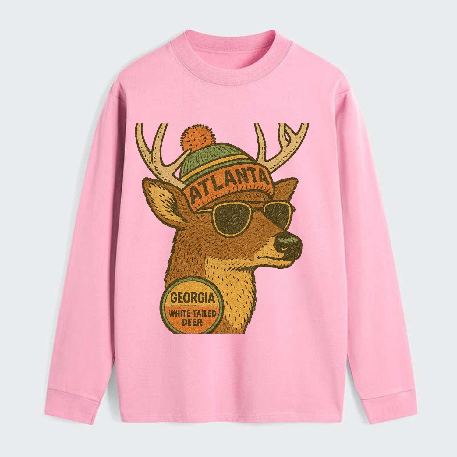 Georgia White-tailed Deer wearing Atlanta beanie with pom pom and - Classic Long Sleeve Shirt - Pink