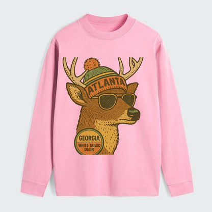 Georgia White-tailed Deer wearing Atlanta beanie with pom pom and - Classic Long Sleeve Shirt - Pink