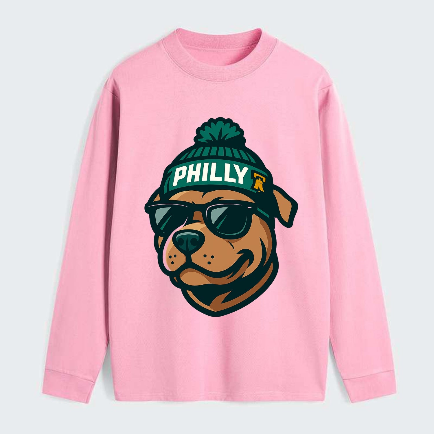 Philly Pitbull wearing Eagles beanie with Liberty Bell patch and - Classic Long Sleeve Shirt - Pink