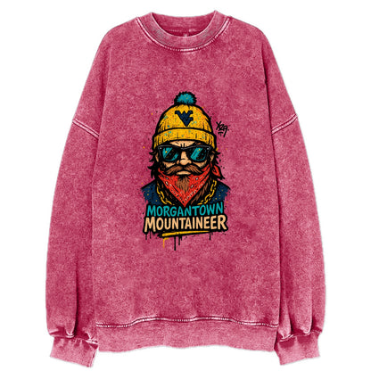 Morgantown Mountaineer wearing West Virginia beanie with WV patch - Vintage Sweatshirt - Pink